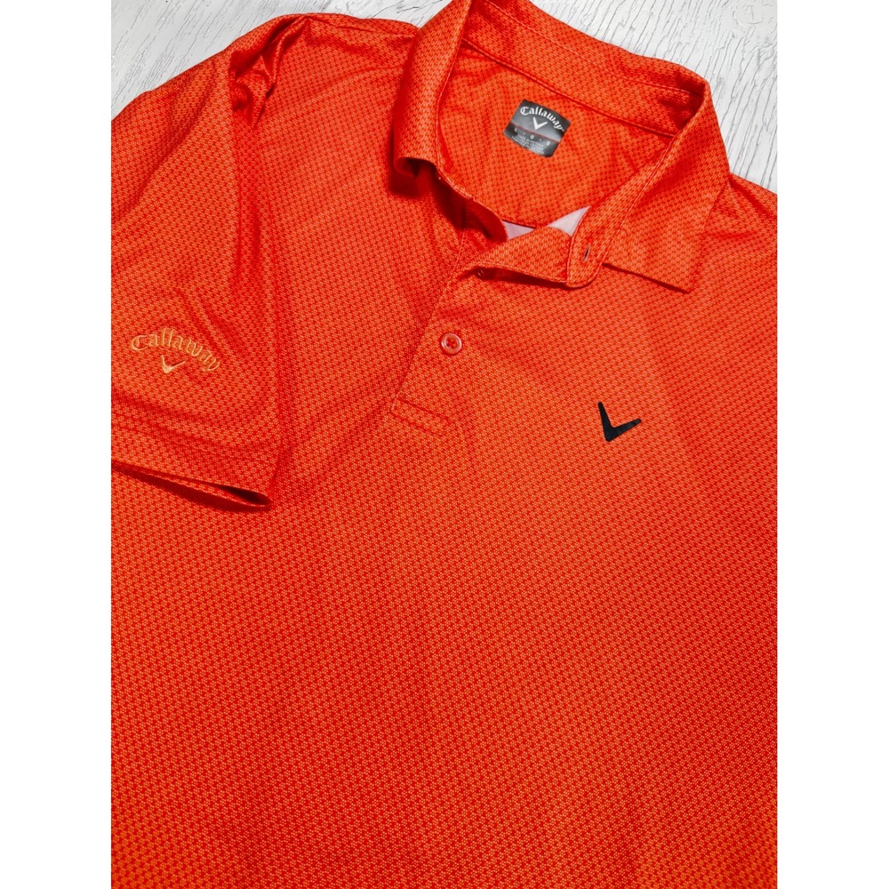 Callaway Golf Polo Mens Large Orange Textured Short Sleeve Logo CGKSE0U7